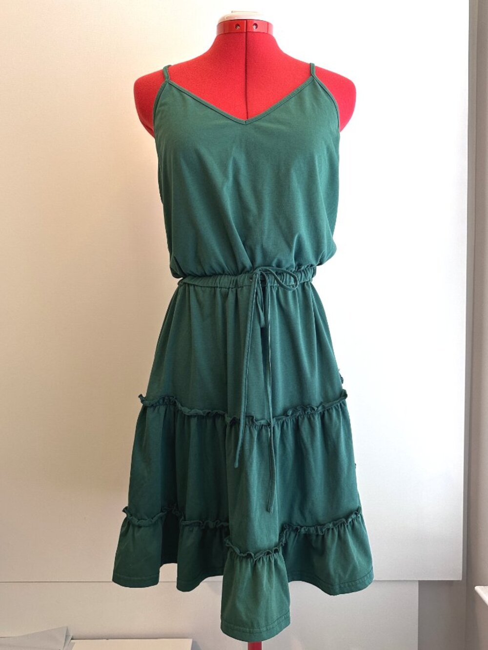 NEWSHOWS (L) Dark Green Ruffle Sun Dress A-Line Sundress Drawstring Strappy
